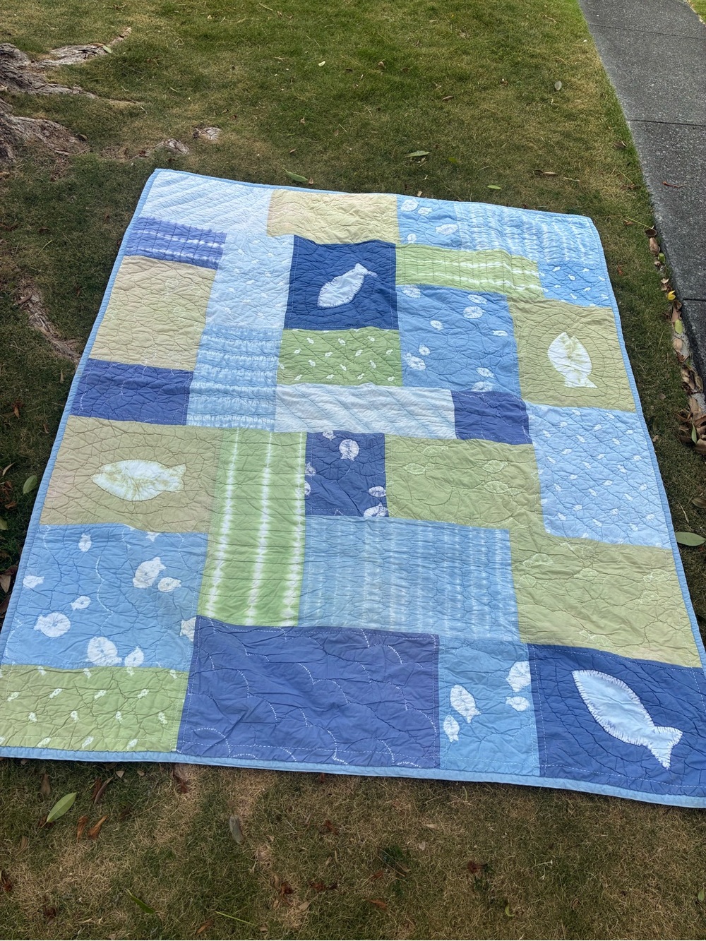 Light Blue and Lime Patchwork Quilt - Home Bedding Pottery Barn Kids Twin 68x 86